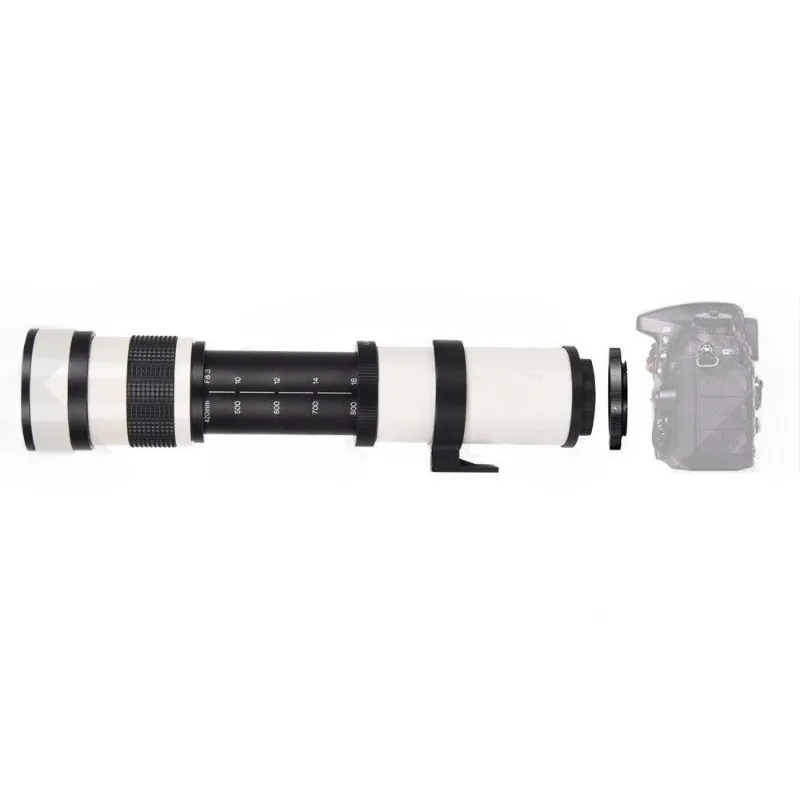 White 420-800mm Manual Focus Telephoto Zoom Lens For DSLR Mirrorless Camera Outdoor Photography