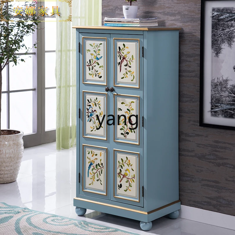 CX Mediterranean Style Solid Wood Painted Pastoral Distressed Storage Cabinet