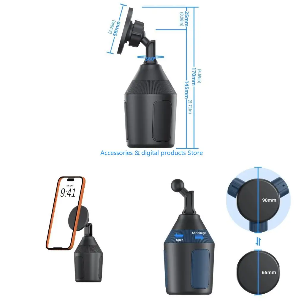 77JD Easy Installs Car Cup Holder Phone Mount Works with Wireless Cases 170mm
