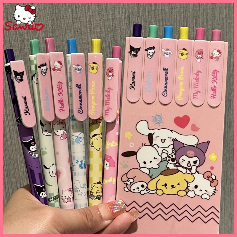 12pcs Sanrio Gel Pen Hello Kitty Cartoon Kuromi St Quick Drying Black 0.5mm Press The Ballpoint Pen Learning Stationery Gifts