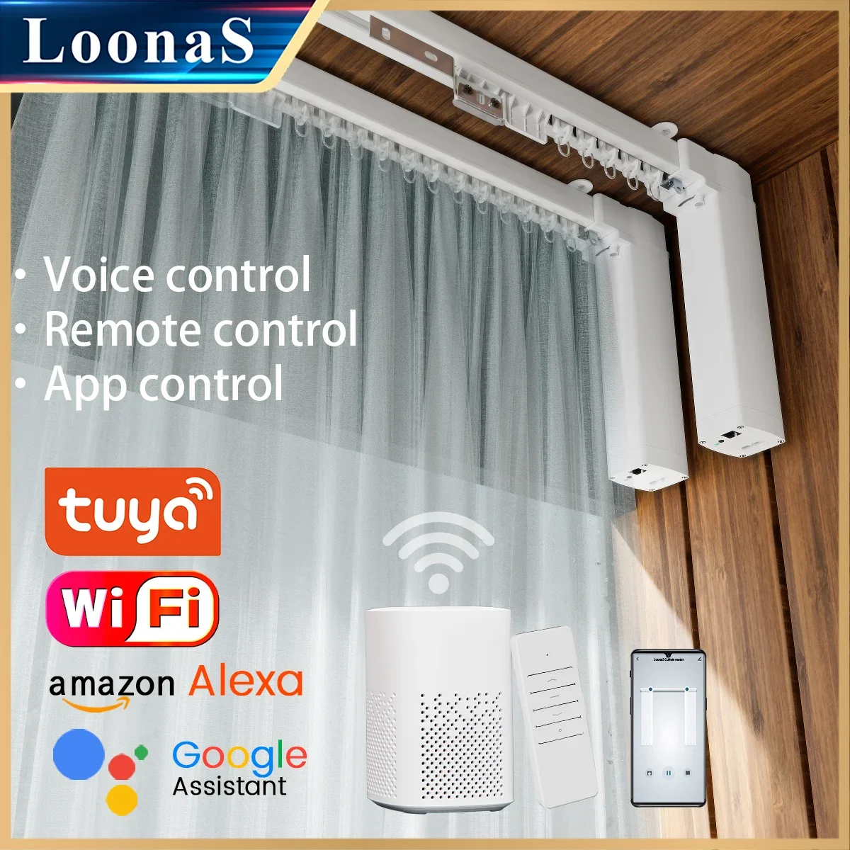 

Smart Curtains Electric Automatic Curtain Drive Rod Motor System Tuya Wifi Support Alice Google Assist