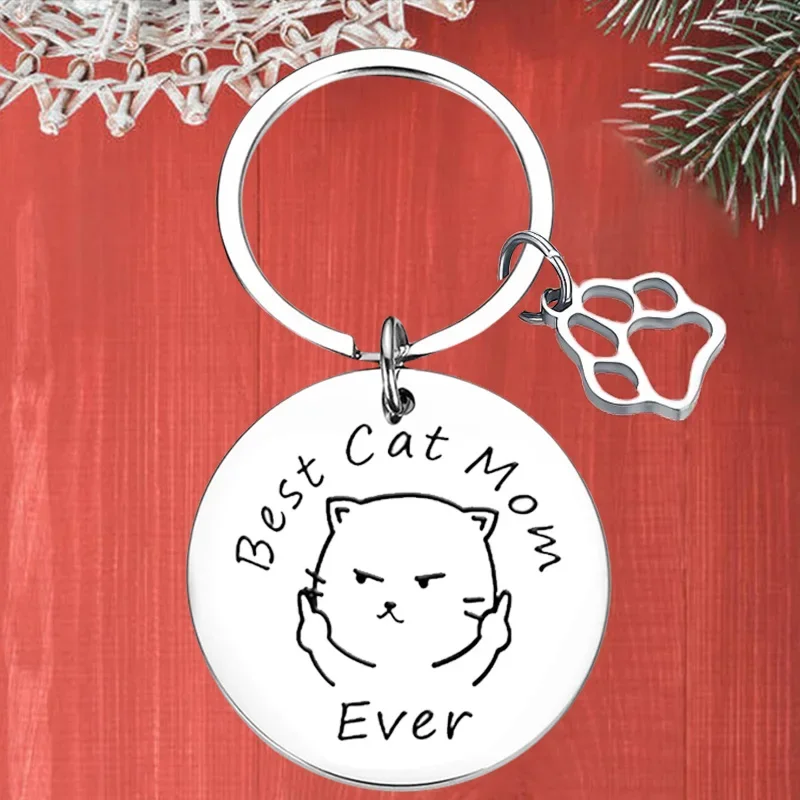 Metal Best dog cat mom ever Keychain Pendant pet Paw Dog Lover Key Chains Funny mom Mother’s Day Gift