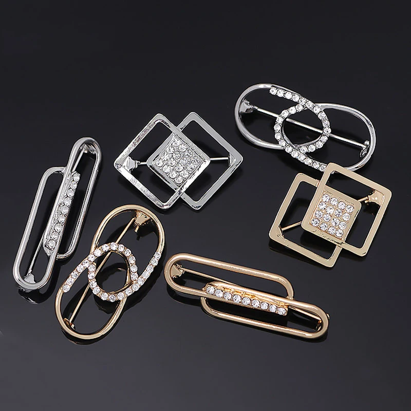 Square paper clip anti slip buckle, high-end diamond inlaid chest flower brooch, cross-border waist clip, summer brooch