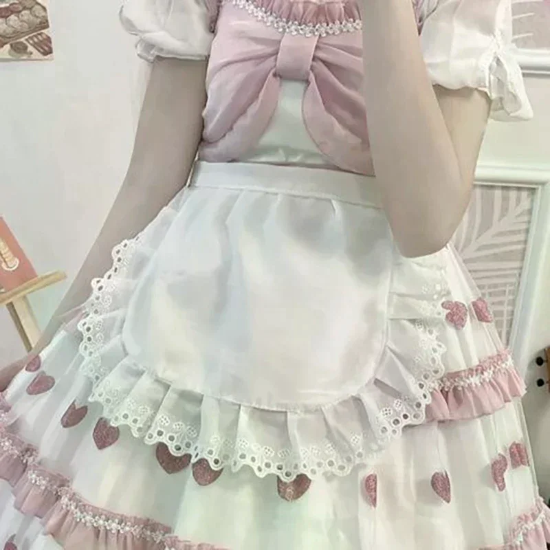 Half Waist Cooking Kitchen Apron Short Lolita Maid Sexy Lace Black White Bib Beauty Flower Coffee Shop Pinafore Home Work Woman
