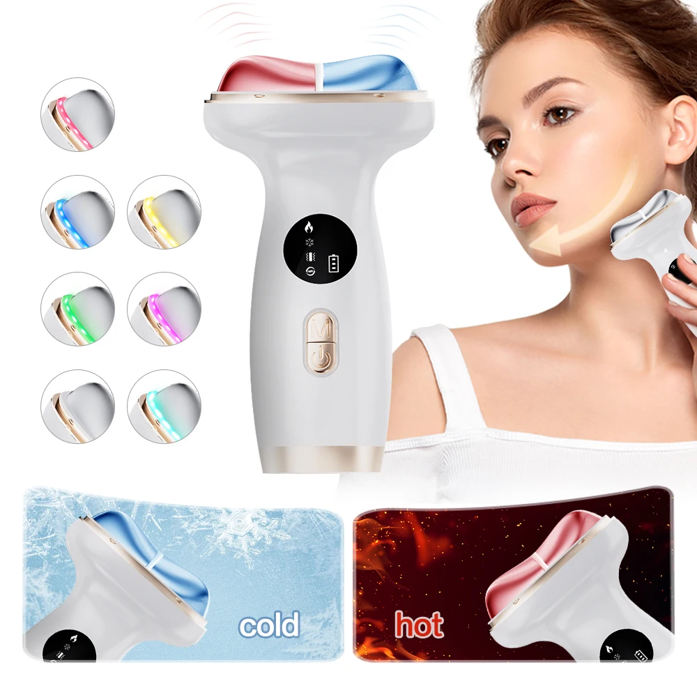 Hot & Cold คออุปกรณ์ความงาม 7 สี Face Lifting Massager EMS Light กระชับและฟื้นฟูผิวต่อต้านริ้วรอยผิวกระชับ