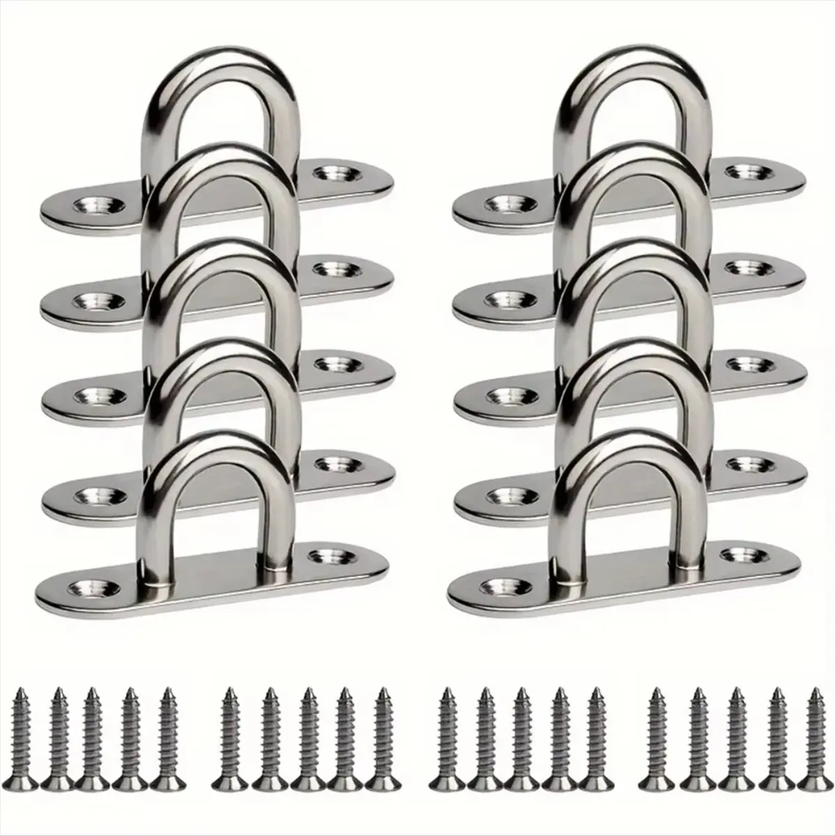 ABUA Stainless Steel Hooks and 20x Mounting Screws, M5 Eye Plate with Ring, for Marine Equipment, Ceiling Wall Hangings