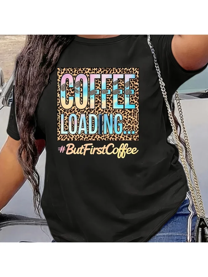 Weekend Vibes T Shirt Women Plus Size Leopard Print Border Graphic Tees Chill Mode Letter Print Casual Short Sleeve Harajuku Top