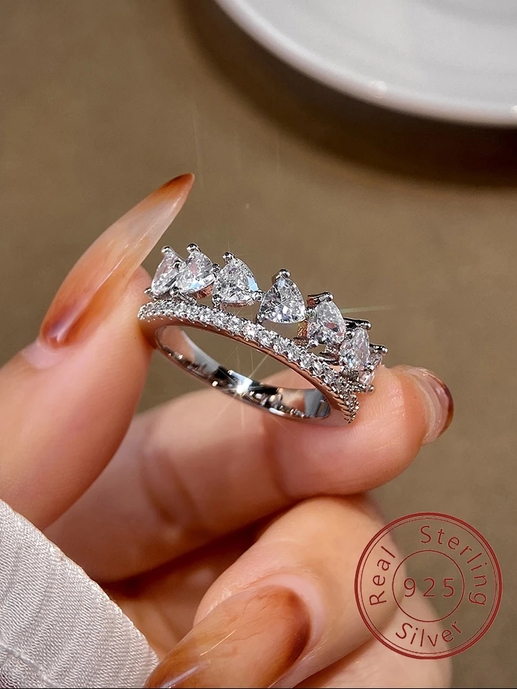 925 Sterling Silver Simplicity Classic Gorgeous Shiny Triangle Zircon Ring For Women Anniversary Party High Quality Fine Jewelry