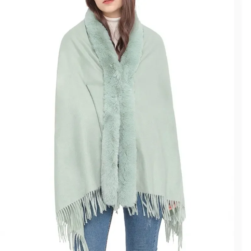 Winter Imitation Wool Collar Cloak Scarf Dual-purpose Female Imitation Cashmere Shawl  Ponchos Lady Capes Cloak Coffee Cardigan