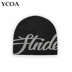 Gorro masculino kpop carta chapéu y2k preto malha hip hop streetwear lã inverno coreano moda pulôver acessórios jacquard feminino boné