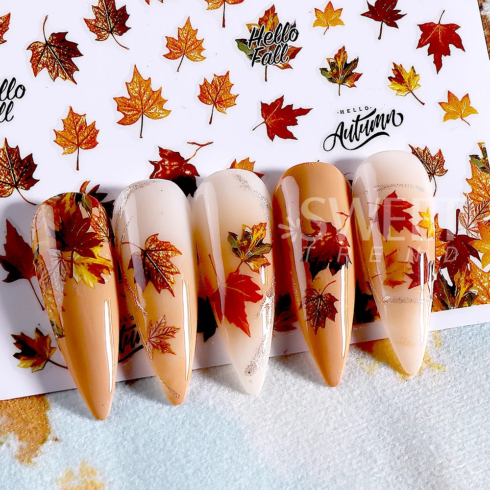 SWEET TREND-5 Stück/10 Stück Herbst-Nagelaufkleber Cartoon-Autumn-Ahornblätter-Kürbis-Elch Selbstklebende Aufkleber Halloween-Maniküre-Deko – Detail 8