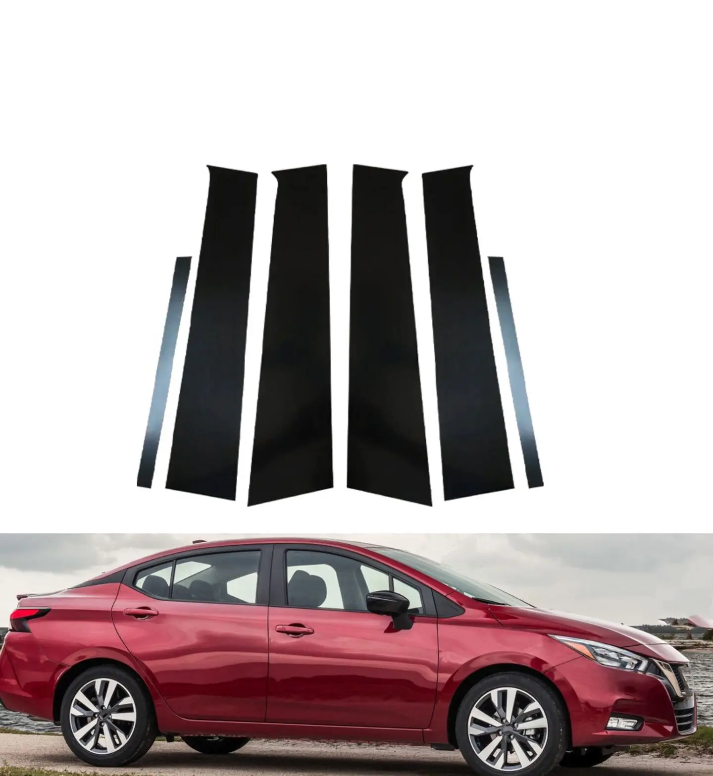 

6PCS Gloss Black Pillar Post Fit For Nissan Almera Versa Sunny 2020 2021-2023 Window Cover Door Moulding Decoration Trim Sticker