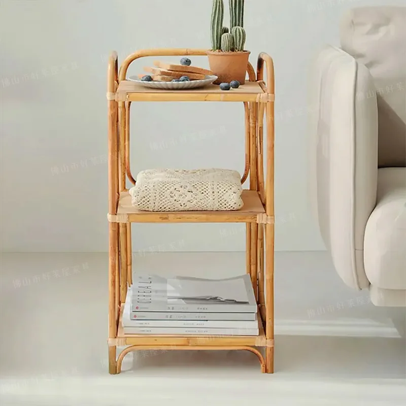 Rattan tea side cabinet storage rack tea table multi-layer tea shelf simple coffee table double-layer storage rack
