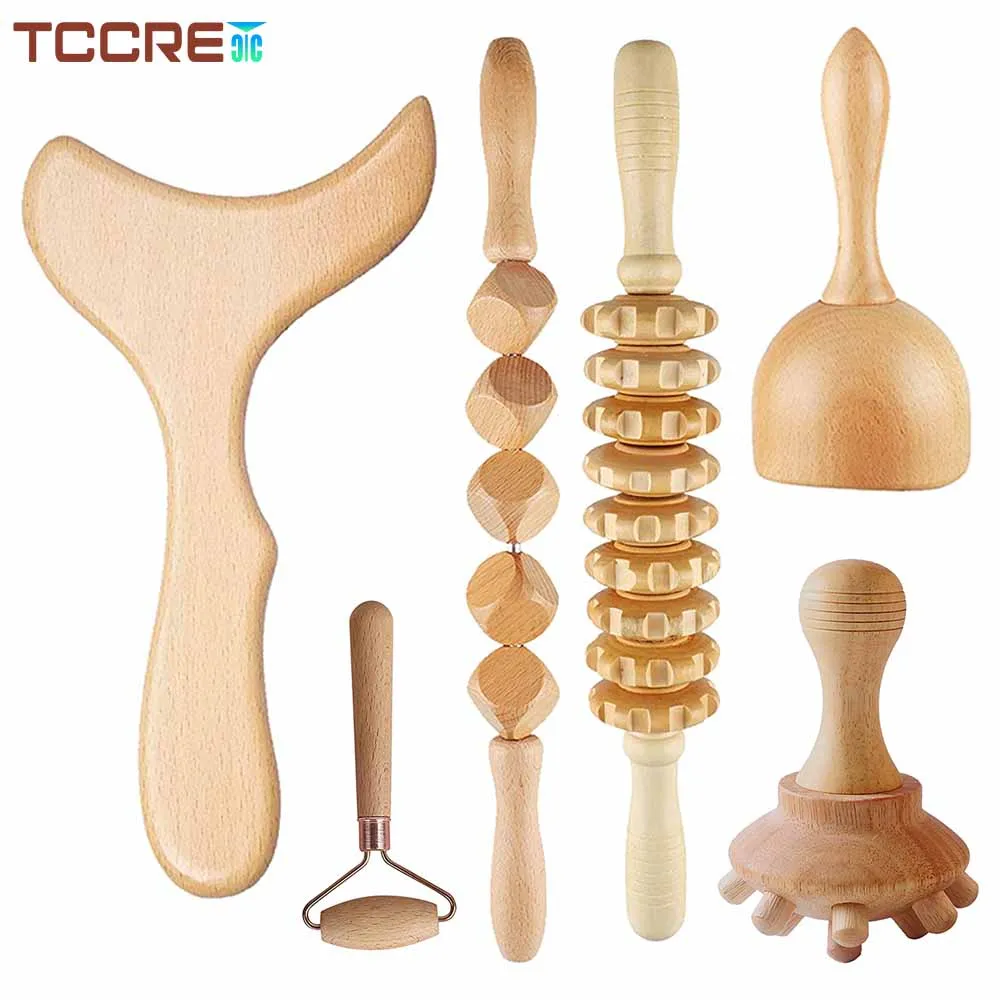 

Wooden Massage Roller Stick GuaSha Board Wood Massage Cup Anti Cellulite Lymphatic Drainage Massager Body Sculpting Muscle Relax