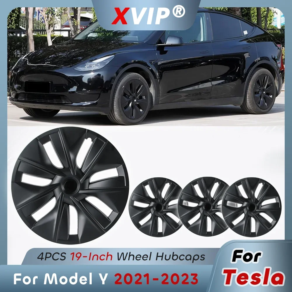 XVIP ABS 19 Inch Hubcaps Gemini Style Original Car Model OEM Style Wheel Cover Matte Black Rim Protector For Tesla Model Y 21-23