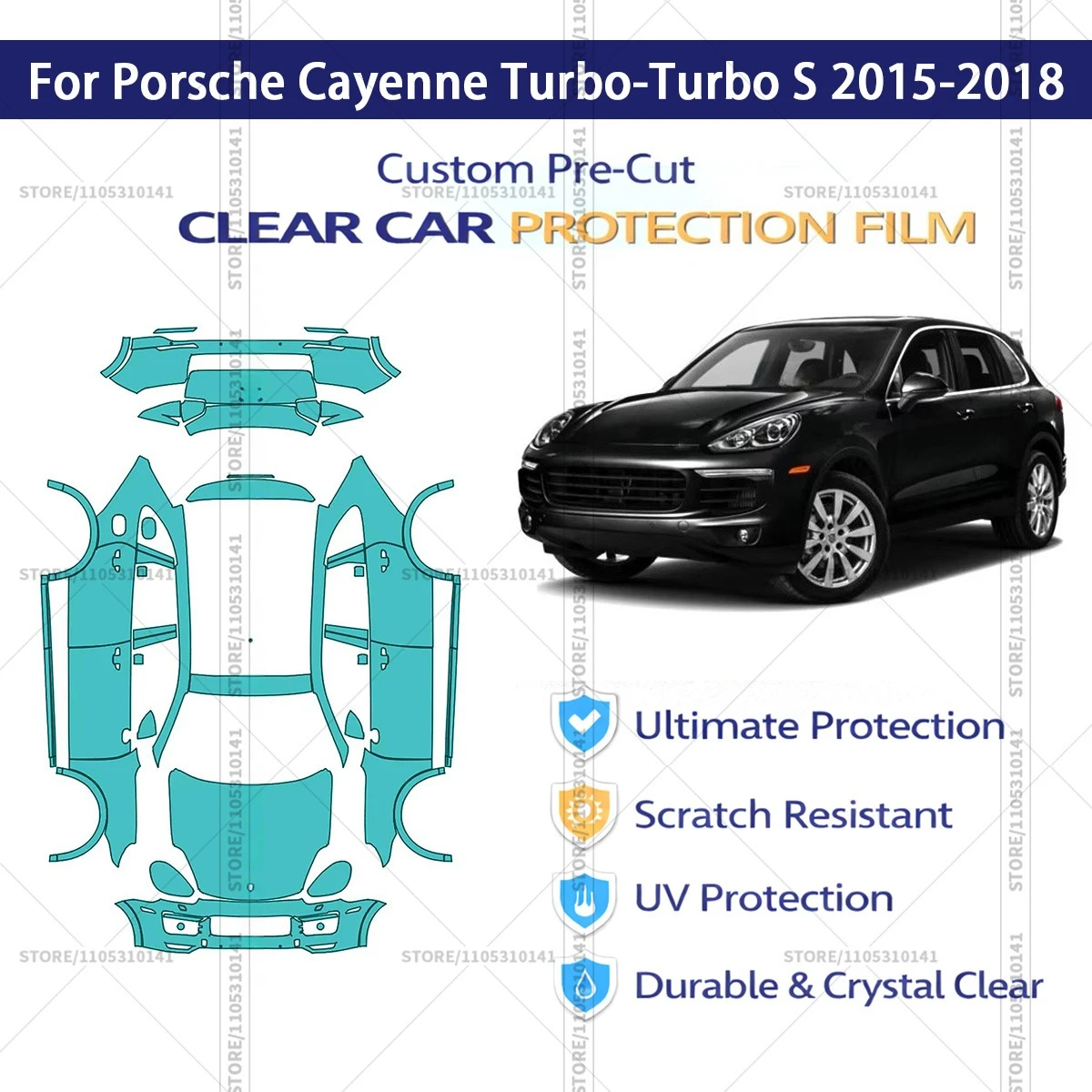 

For Porsche Cayenne Turbo-Turbo S 2015-2018 Pre-Cut Paint Protection Film PPF Transparent Car Film Professional Automotive PPF