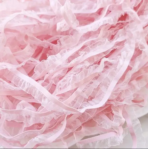 New Arrival 10 Meters Pink Ruffle Lace Fabric DIY Crafts Sewing Suppies Decoration Accessories For Garments Elastic Lace Trim