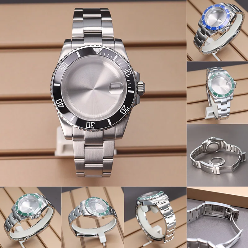 

Silver 40mm watch case Stainless Steel Strap Sapphire For Nh35 Nh36 Nh34 nh70 Miyota8215 Eta2824 Movt watch accessories sub gmt