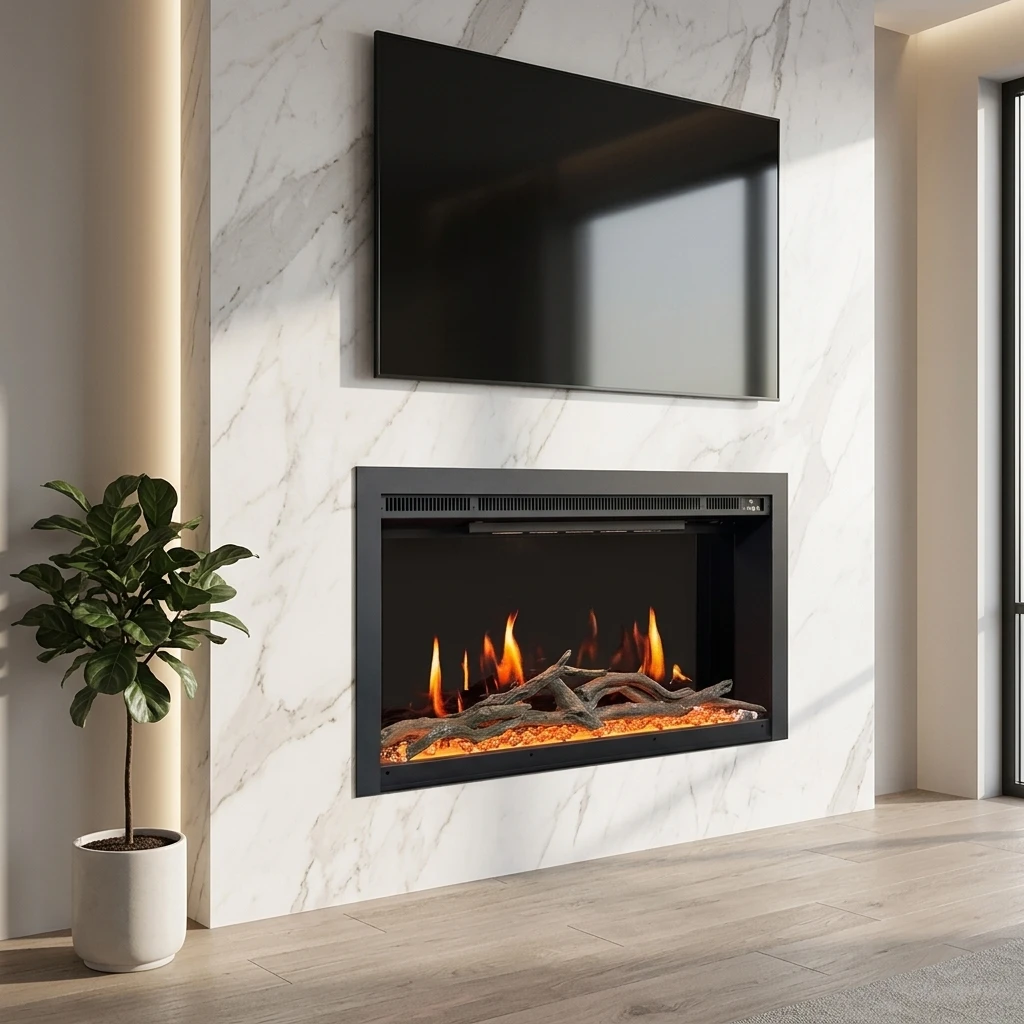 Airo 29Inch Luxury Virtual Electric Fireplace with LCD Display Modern Design for Household or Hotel Use Features Spark Effect