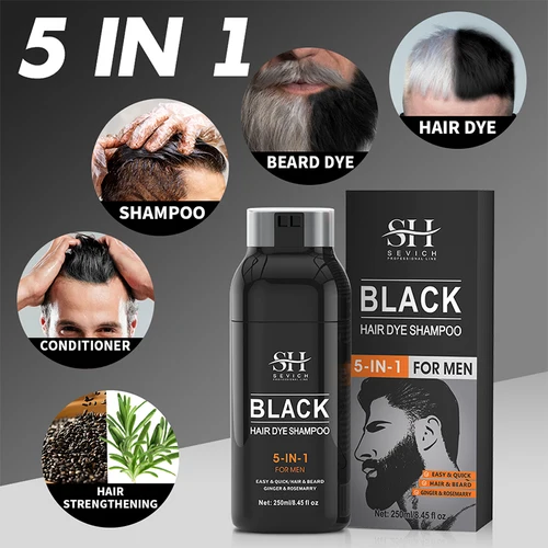 Imagen 1 del producto Sevich champú para teñir el cabello 5 en 1 para hombres, champú para teñir el cabello negro, crema para teñir el Color de la barba para cubrir el cabello gris y blanco, champú para oscurecer el cabello