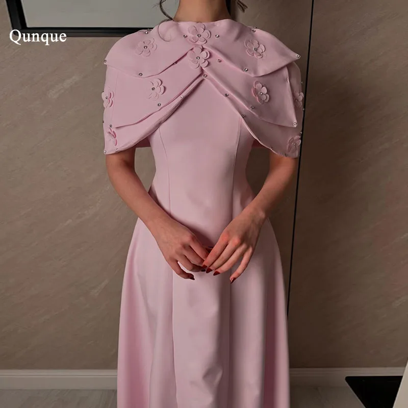

Qunque 3D Floral Appliqué Evening Dresses Satin Handmade Robe De Soirée Femme A Line Vestidos De Fiesta Elegantes Customized