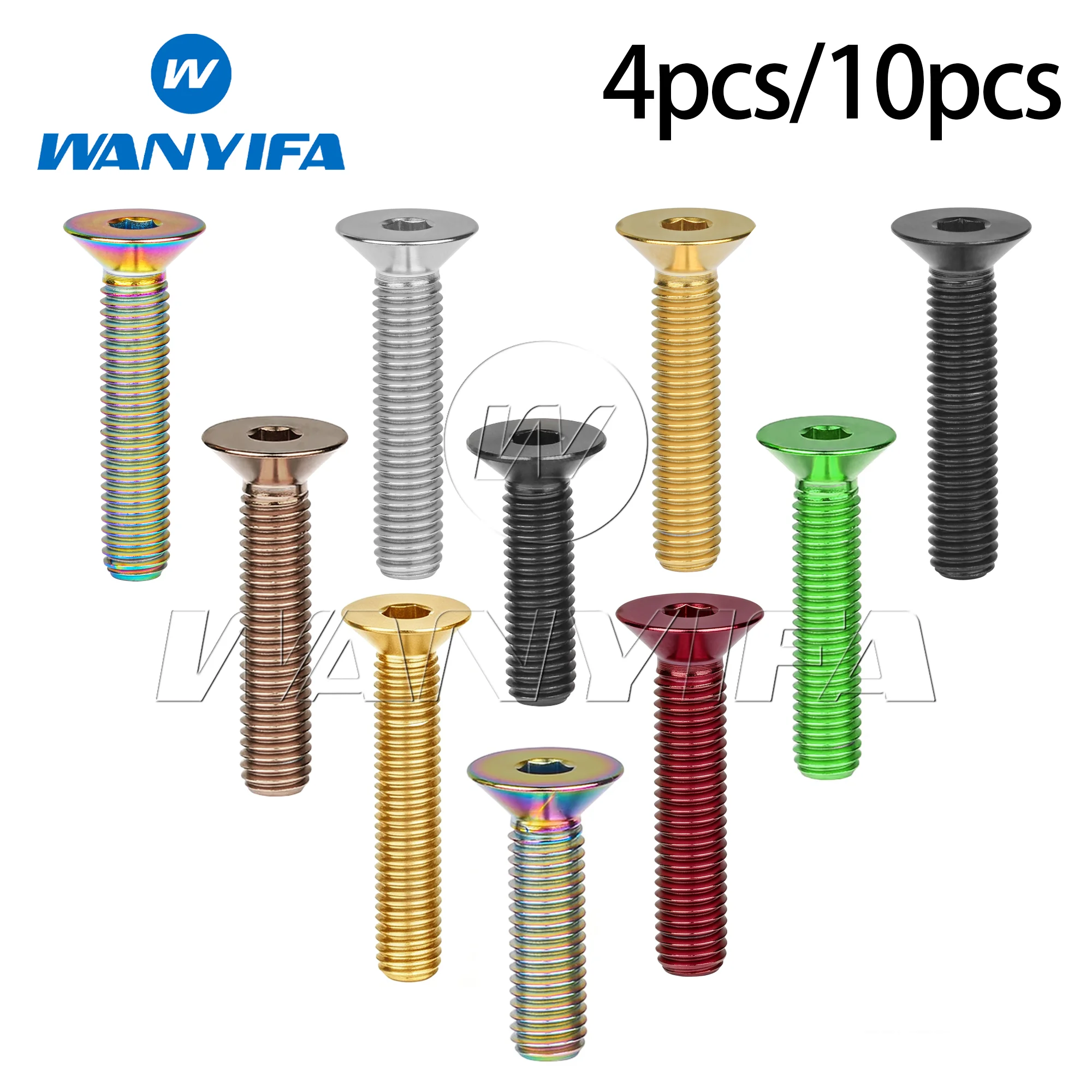 Wanyifa Titanium Bolt M8x15/20/25/30/35/40/45/50/60/65mm Countersunk Head Hex Ti Screws for Bicycle Motorcycle 4/10pcs