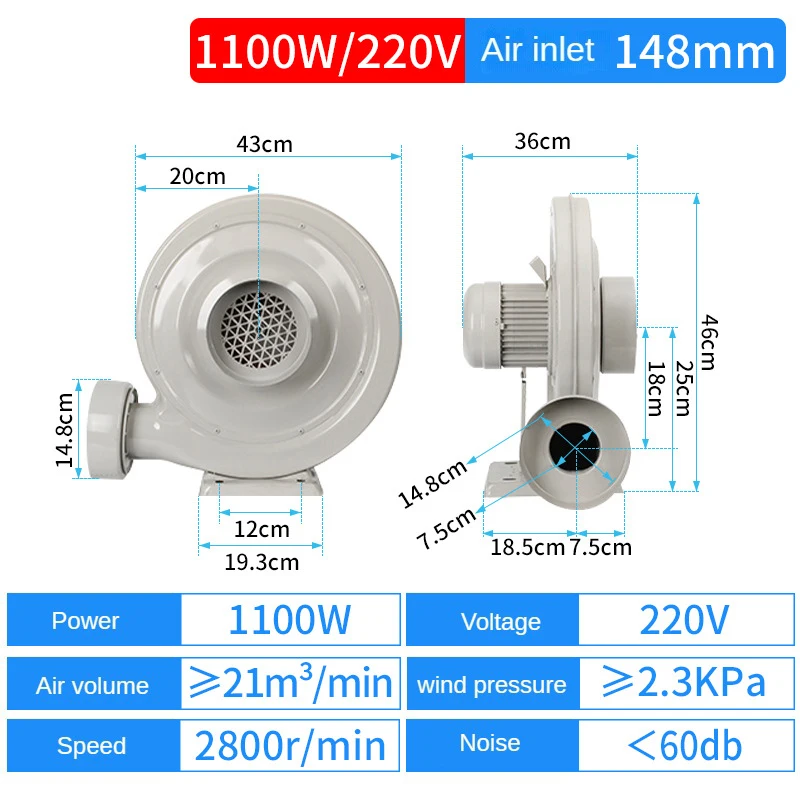 1.1KW 220V Centrifugaalventilator voor buiten, hoge druk 1100W