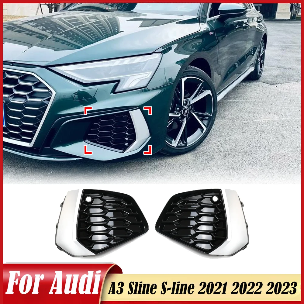

For Audi A3 Sline S-line 2021 2022 2023 Front Bumper Fog Light Grille Cover 8YG807671A 8YG807672A Fog Light Bezel Grill