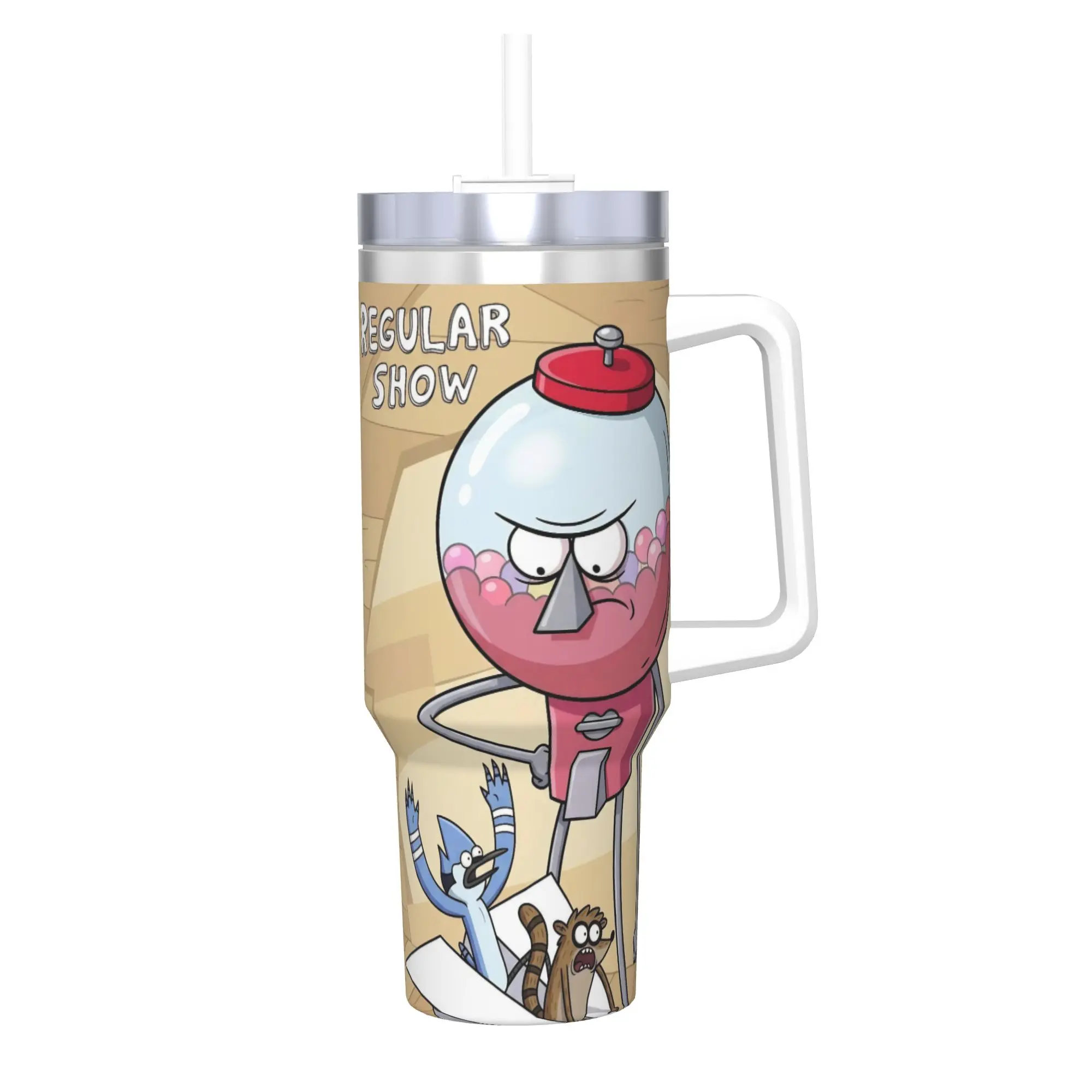 Regulars Show Cartoon Character Tumbler With Straw Stainless Steel Travel Mugs Double Wall Vacuum Insulated for Cold Or Hot 40oz