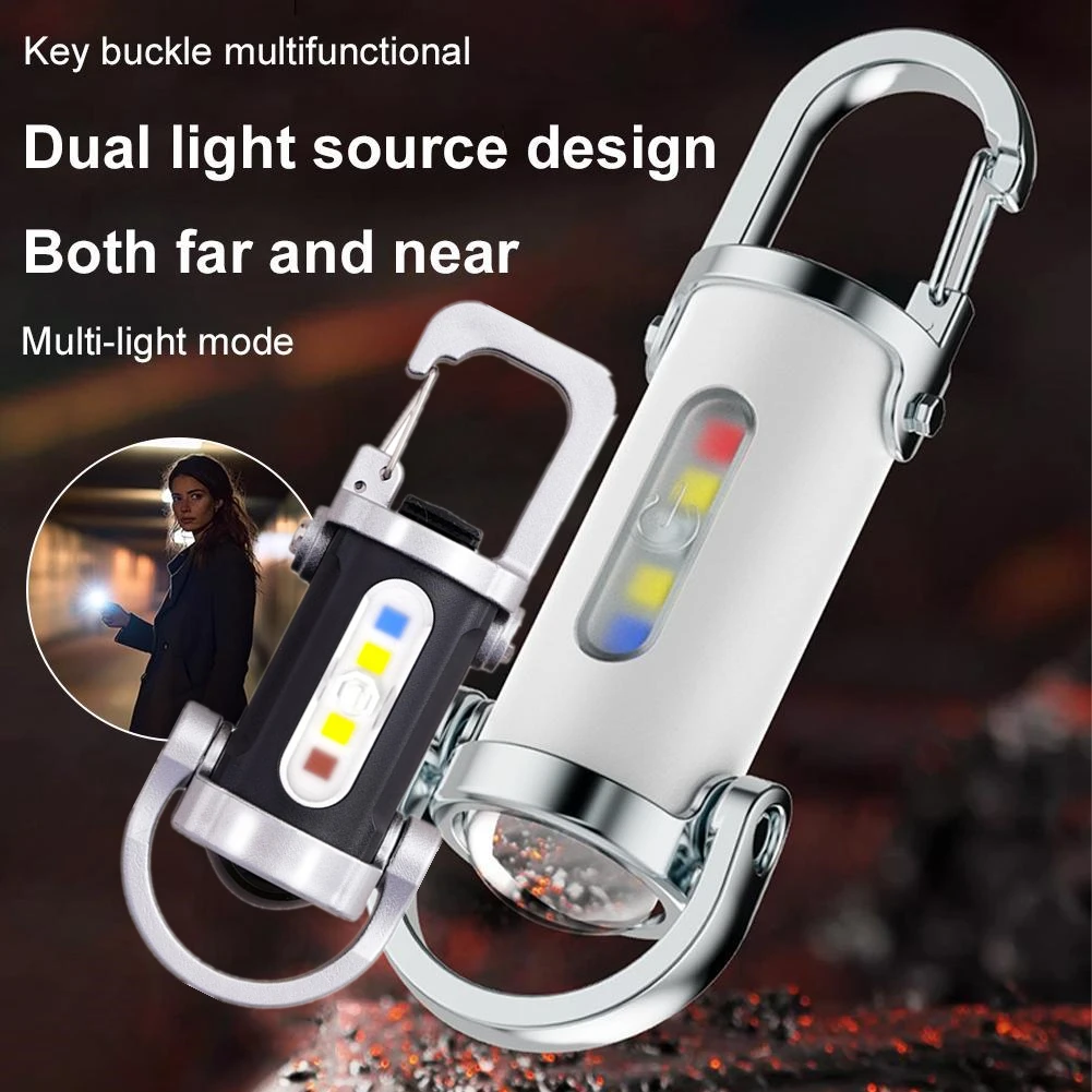 Linterna de Llavero Mejorada, Recargable, Luz de Trabajo COB de Bolsillo, Luz de Advertencia de Emergencia con Gancho para Exteriores, para Camping, Caminatas y Senderismo