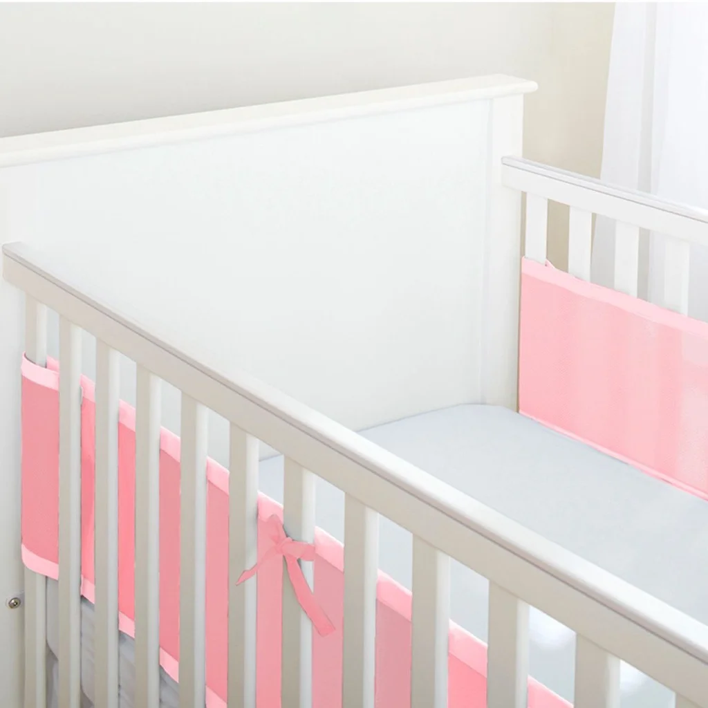 Pink Breathable Screen American Crib Baby Kit 2 Side Protectors Female 100% Polyester Mesh Shock Absorber Set