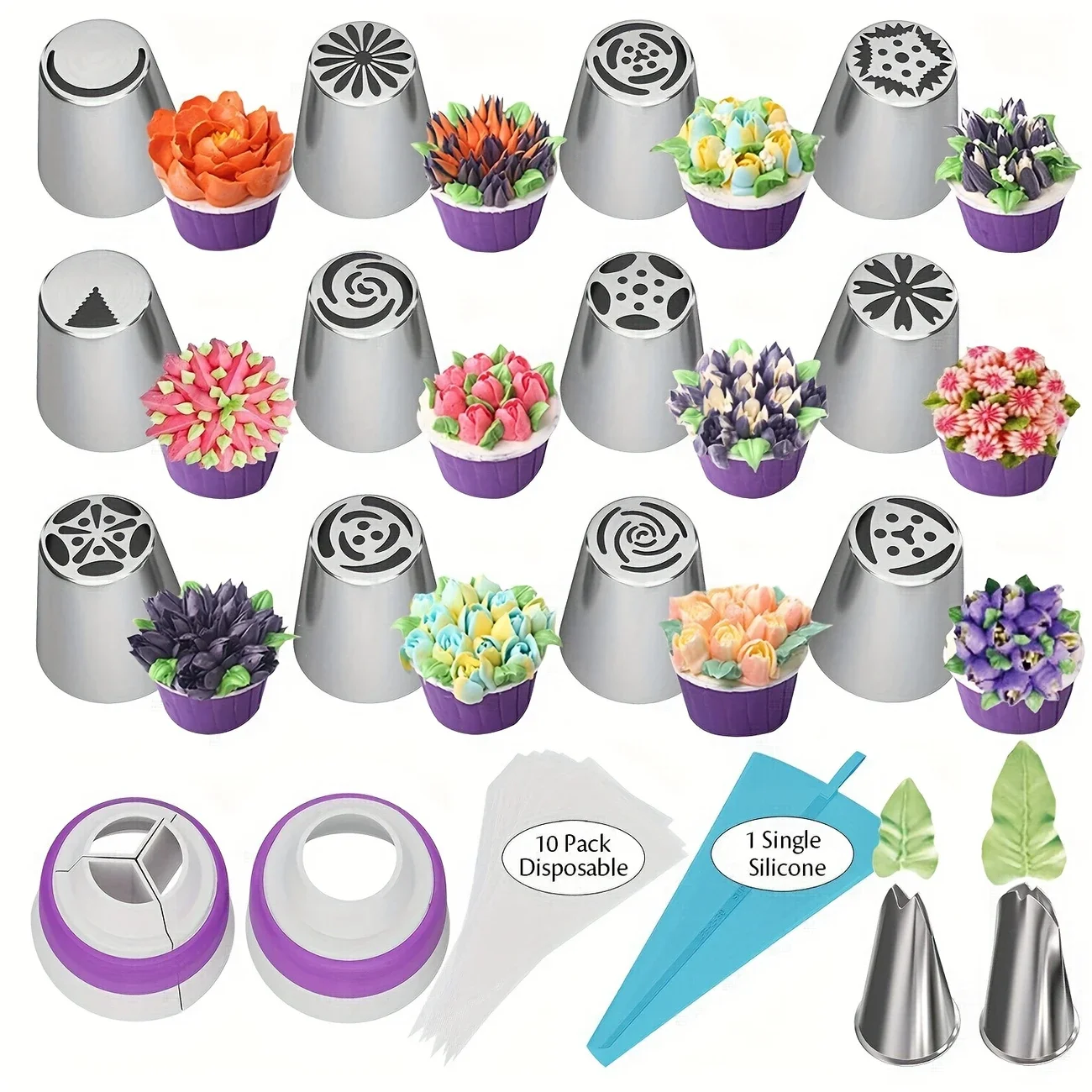 27pc Russian Cake Pipping Tips Stainless Steel Pastry Tip Icing Nozzle Tips For Cake Decorating,Baking Tools,Kitchen Accessories