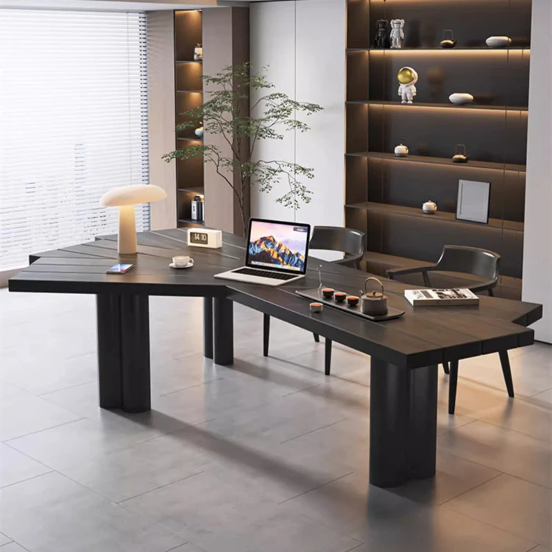 

Simple modern office table solid wood light luxury minimalist special-shaped boss table designer workbench escritorio furniture
