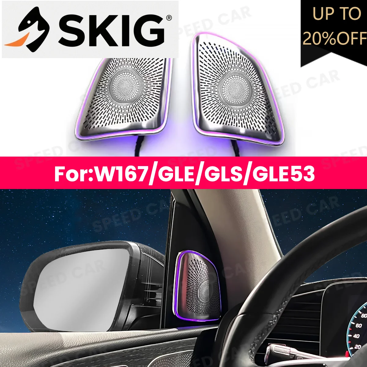 

64 Colours LED Tweeter Speaker Cover For Mercedes Benz GLE GLS W167 GLE53 Coupe GLS63 Car Horn Decorative Lamp Ambient Light