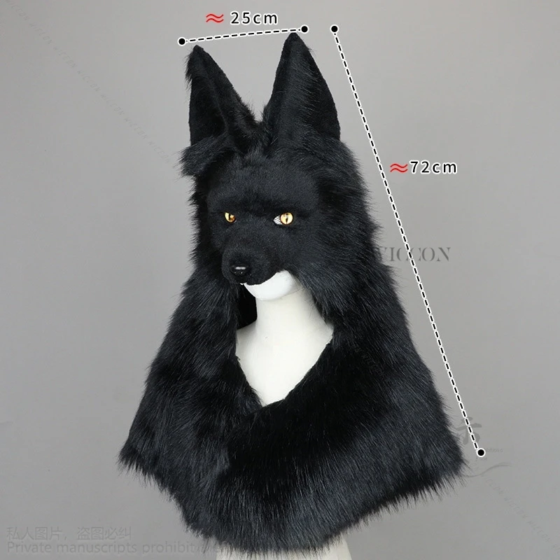 Anime Viking Style Simulated Black Wolf Head Plush Hat Cosplay Fashionable Luxury Man Hat Men Roleplay Game Furry Cos Halloween