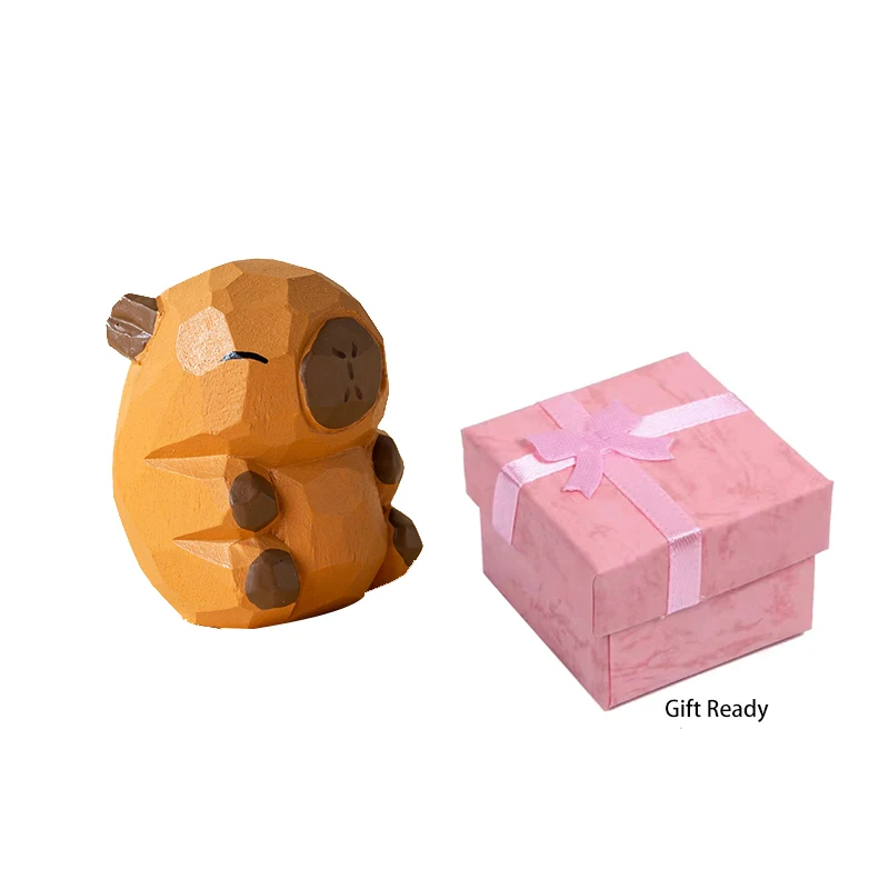 Hand-Carved Capybara Figurine, Handcrafted Wooden Desk Decor, Cute Ornament Gift for 4th of July, Birthday & Holiday