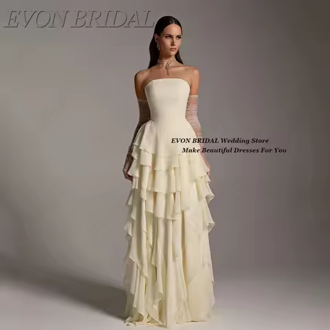Light Yellow فستان سهرة نسائي Classic Pleat Prom Party Dress Chiffon Evening Party Dress EVON BRIDAL Customized