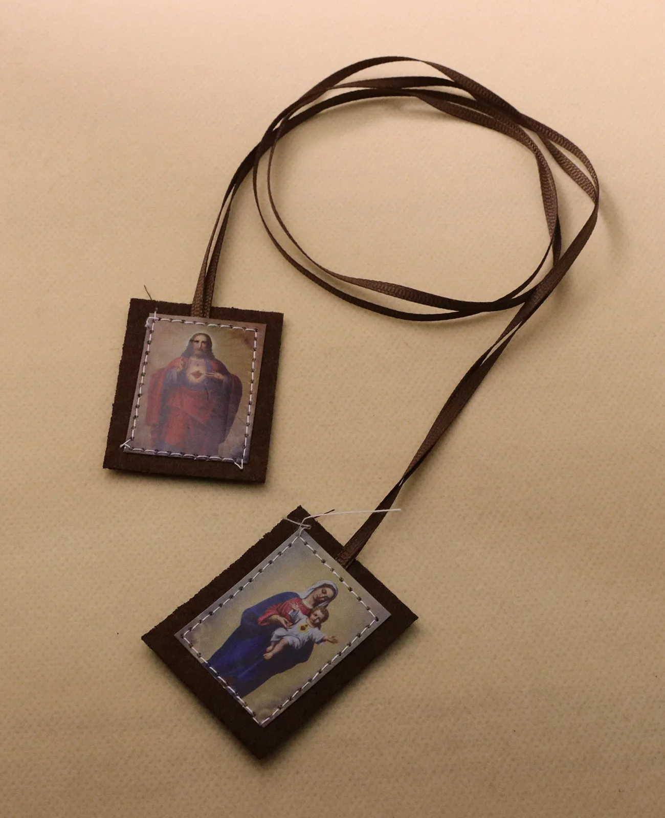 Catholic Rectangular Icon Sacred Heart of Jesus with Our Lady Mt.Carmel Escapularios Scapular Necklace Devotional Gift for Women