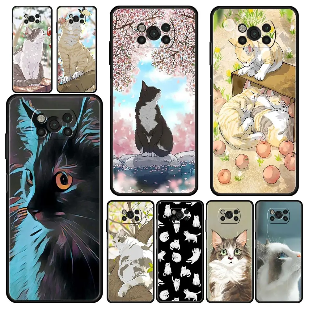

Fashion Lovely Cats Phone Case For Xiaomi Poco X3 NFC M3 F3 F4 M4 X4 Mi Note 12T 12 Pro 10 11 Lite 10T 5G 11T 9T 11i Soft Cover