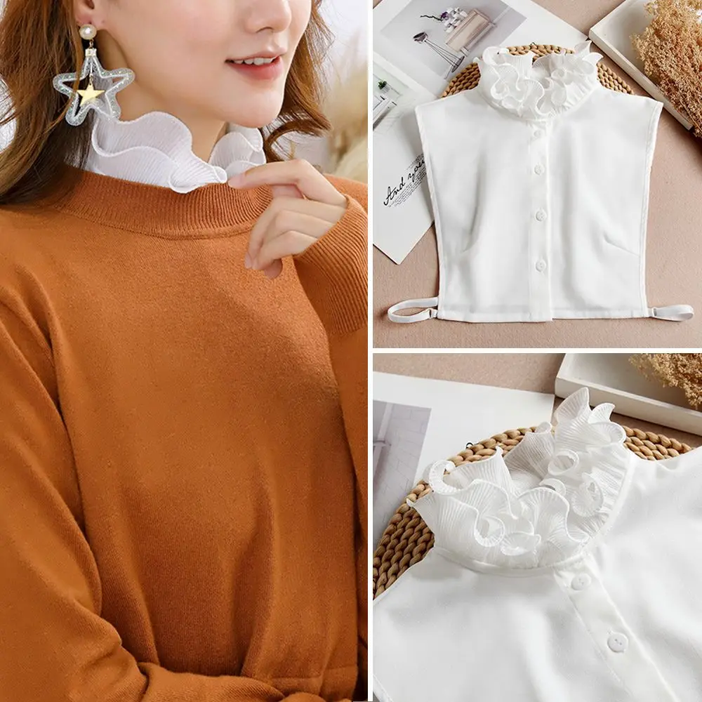 Women Cotton Lace Fake Collar Blouse Vintage Detachable Collar Women Shirt False Tie Lapel Blouse Top Clothes Accessories