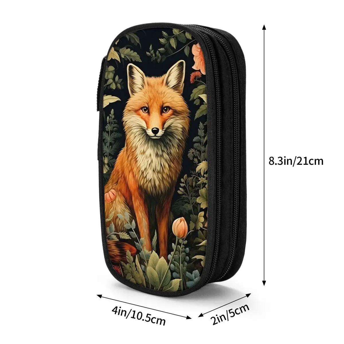 Fox In The Meadow Surround Vibrant Floral Pencil Case for Kids Gifts Pen Box Pencil Bag Stationery Supplies Pen Holder Bag