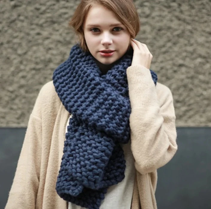

2024 New Coarse Wool Handmade Scarf Female Winter Thickened Solid Color Student Couple Knitted Girl Warm Scarf