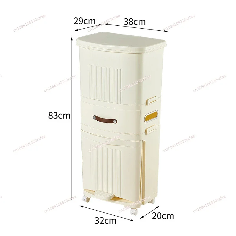 Multi-layer household sorting trash can with wheel dry and wet separation kitchen vertical trash can with lid 45L