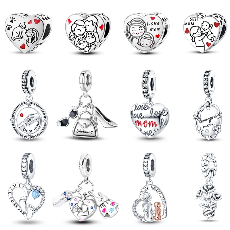 925 Silver Color Love Mother's Day Collection Charms Beads For Mom Fit Pandora 925 Original Bracelets DIY Jewelry Birthday Gifts