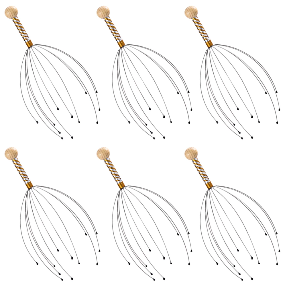 

6pcs Massager for Scalp Handheld Therapeutic Steel Core Wooden Handle Full Body Massage Neck Shoulders Legs Arms Feet