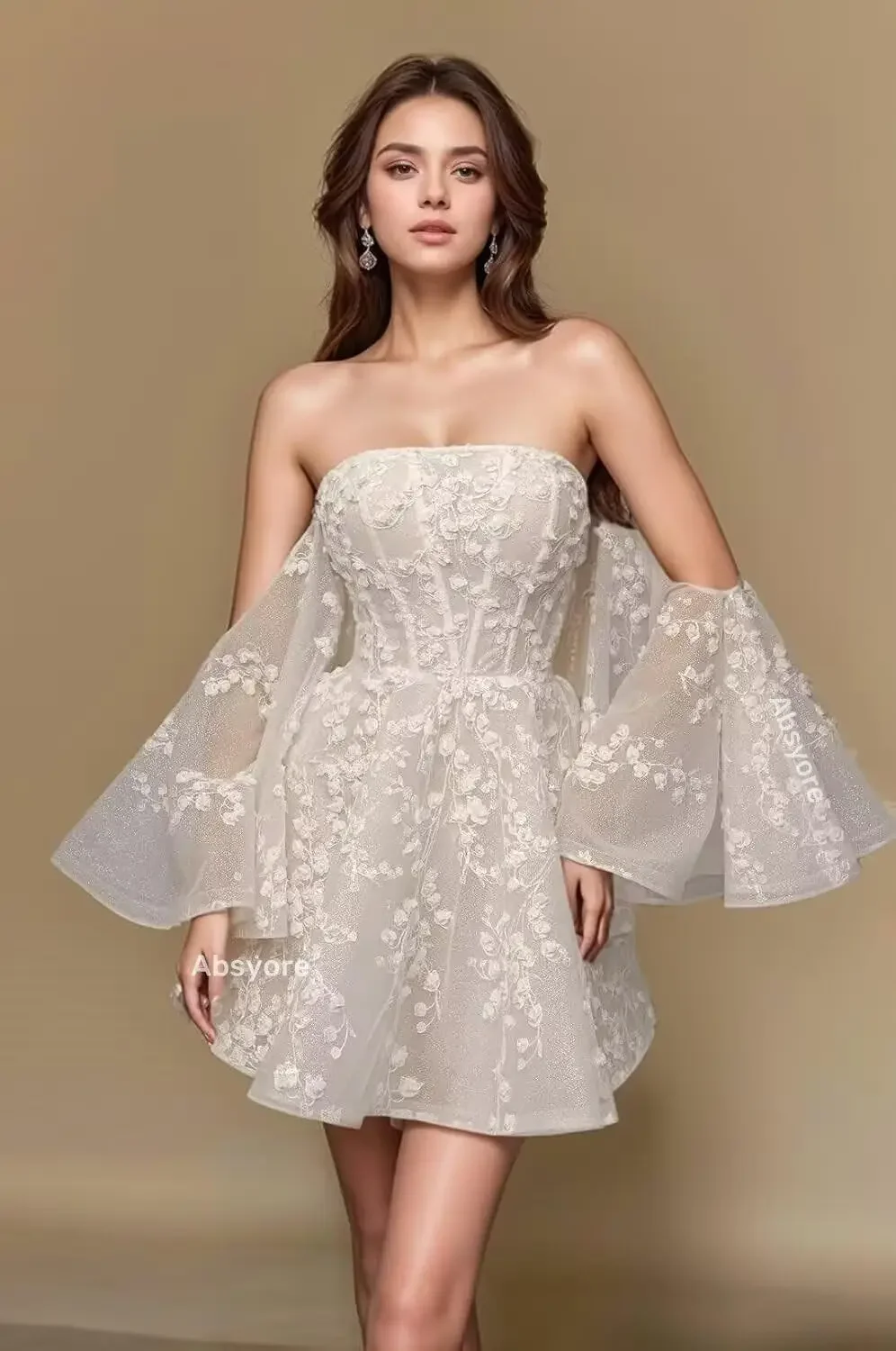 

Boho Reception Dress for Women Party Mini Dress A Line Lace Short Wedding Dresses for Bride Tulle Mini Beach Bridal Shower Gown