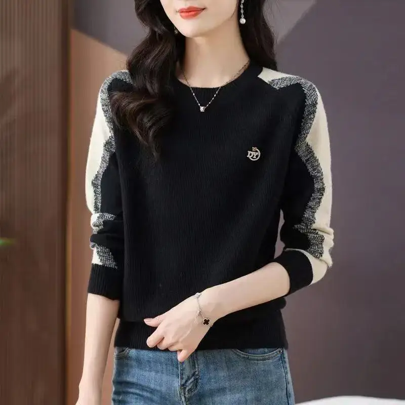 New Woman Sweater Pullovers Korean Autumn Winter Vintage Color Block Long Sleeve Knitted Sweaters Women Clothing Lady Jumpers