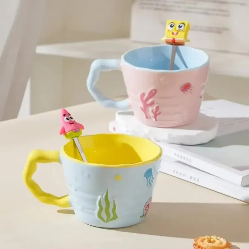 Cute Cartoon Kawaii SpongeBob Patrick Star Mug Large Capacity Water Cup Household Couple Ceramic Cup Women's Coffee Milk Cup