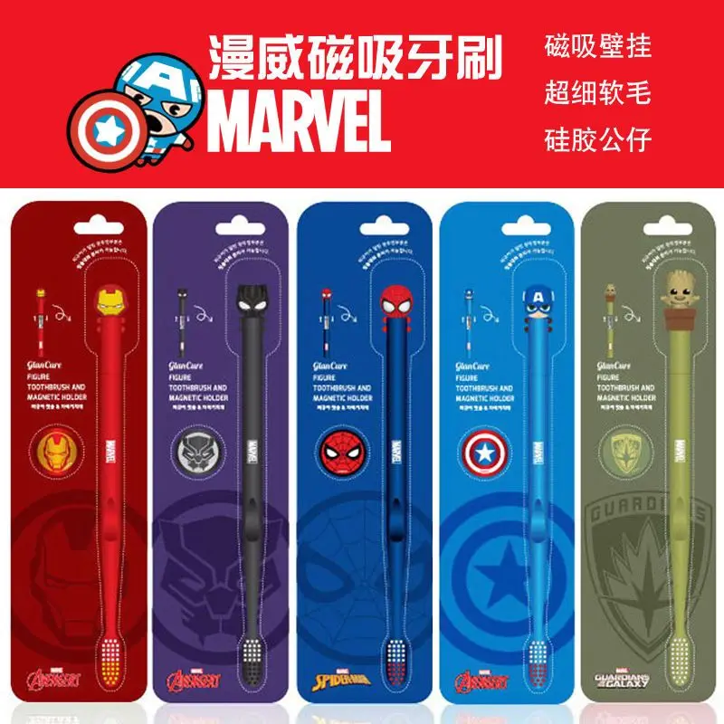 

Marvel SpiderMan Iron Man Black Panther Captain America Cute Cartoon Creative Children's Soft Hair Toothbrush Gifts for Boy Girl