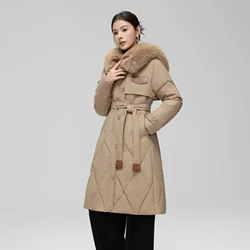 Chaqueta de plumón de pato blanco para mujer, Parkas cálidas y esponjosas de piel gruesa, Abrigo acolchado suelto, prendas de vestir, moda de invierno, 2024